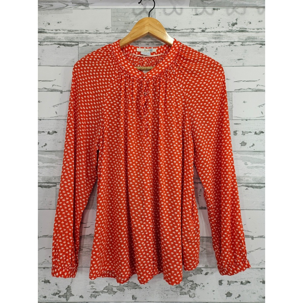 Boden Womens Orange Red Mushroom Print Viscose Blouse US 10 UK 14